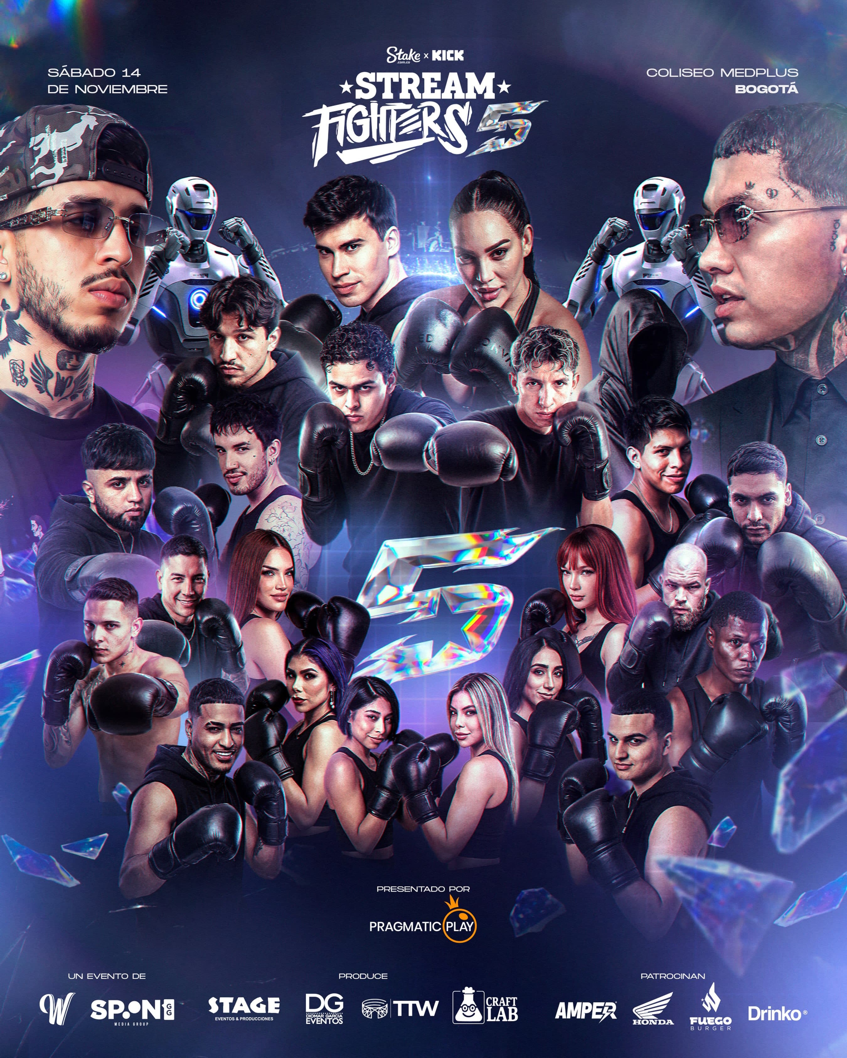 Póster promocional de Stream Fighters 5 con el elenco de la edición